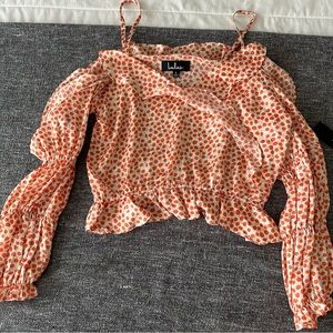 Orange crop blouse, Lulu’s, spaghetti strap with cutouts, size S, NWT